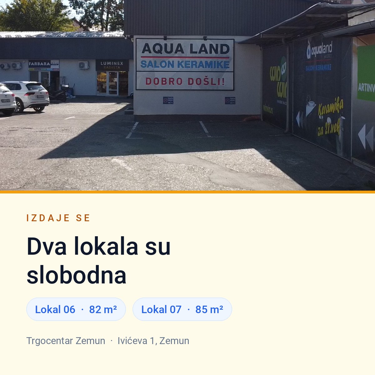Izdaju se dva lokala u Trgocentru Zemun